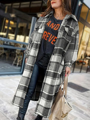Plaid Print Long Length Shacket Jacket Casual Long Sleeve Collared