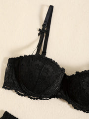 Floral Lace Push Up Balconette Bra & Bikini Panties Set