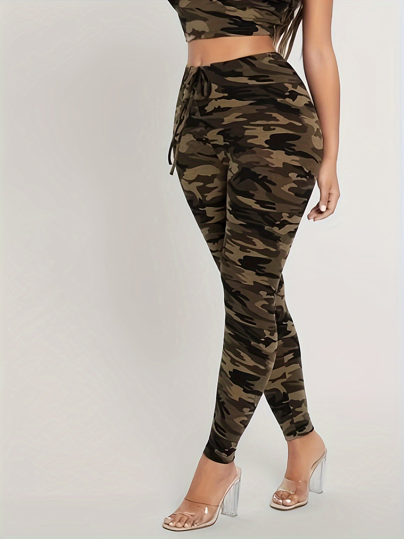 Camo Drawstring Leggings High Rise