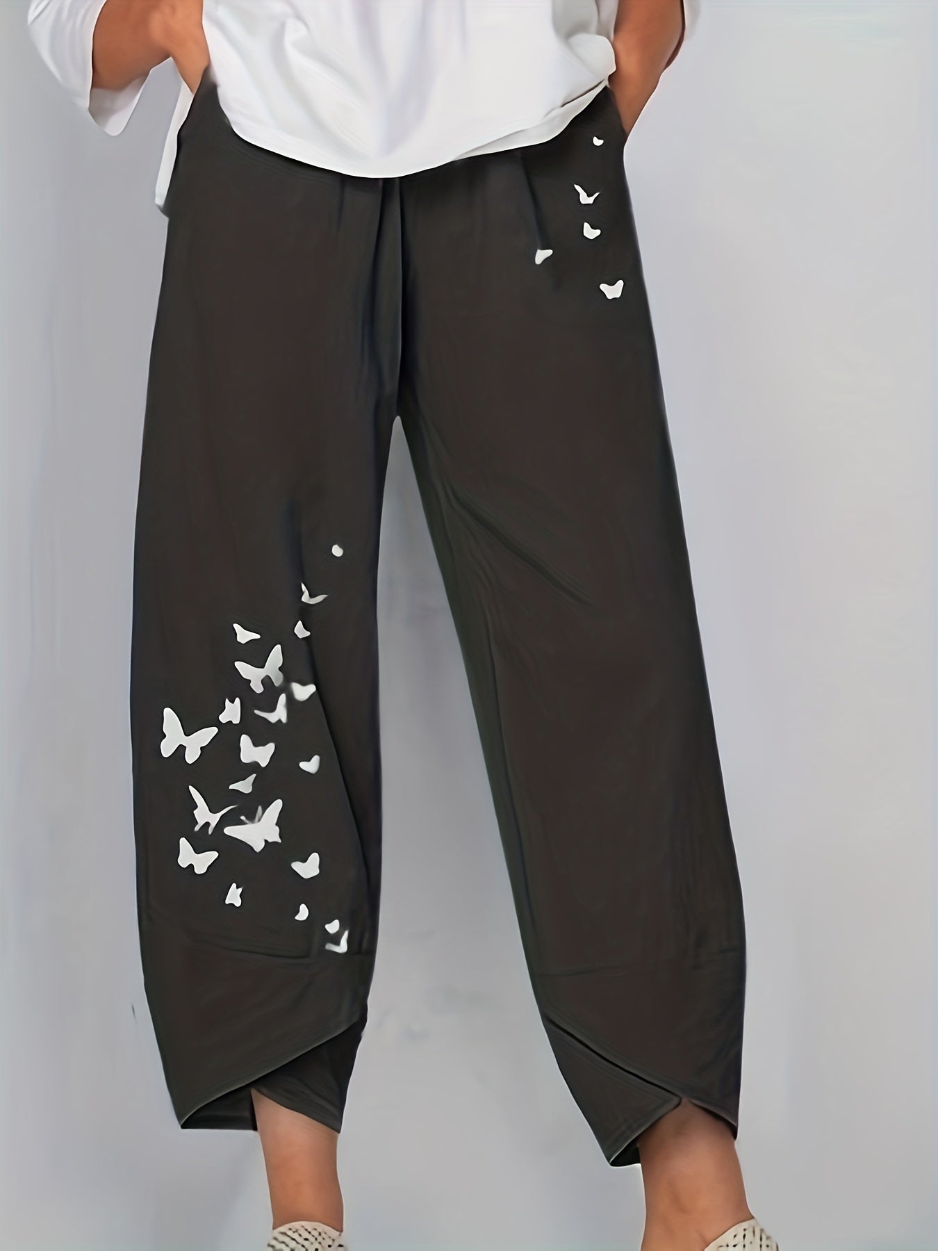 Butterfly Print Cropped Pants Women's Clothing
