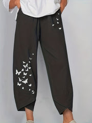 Butterfly Print Cropped Pants Women's Clothing