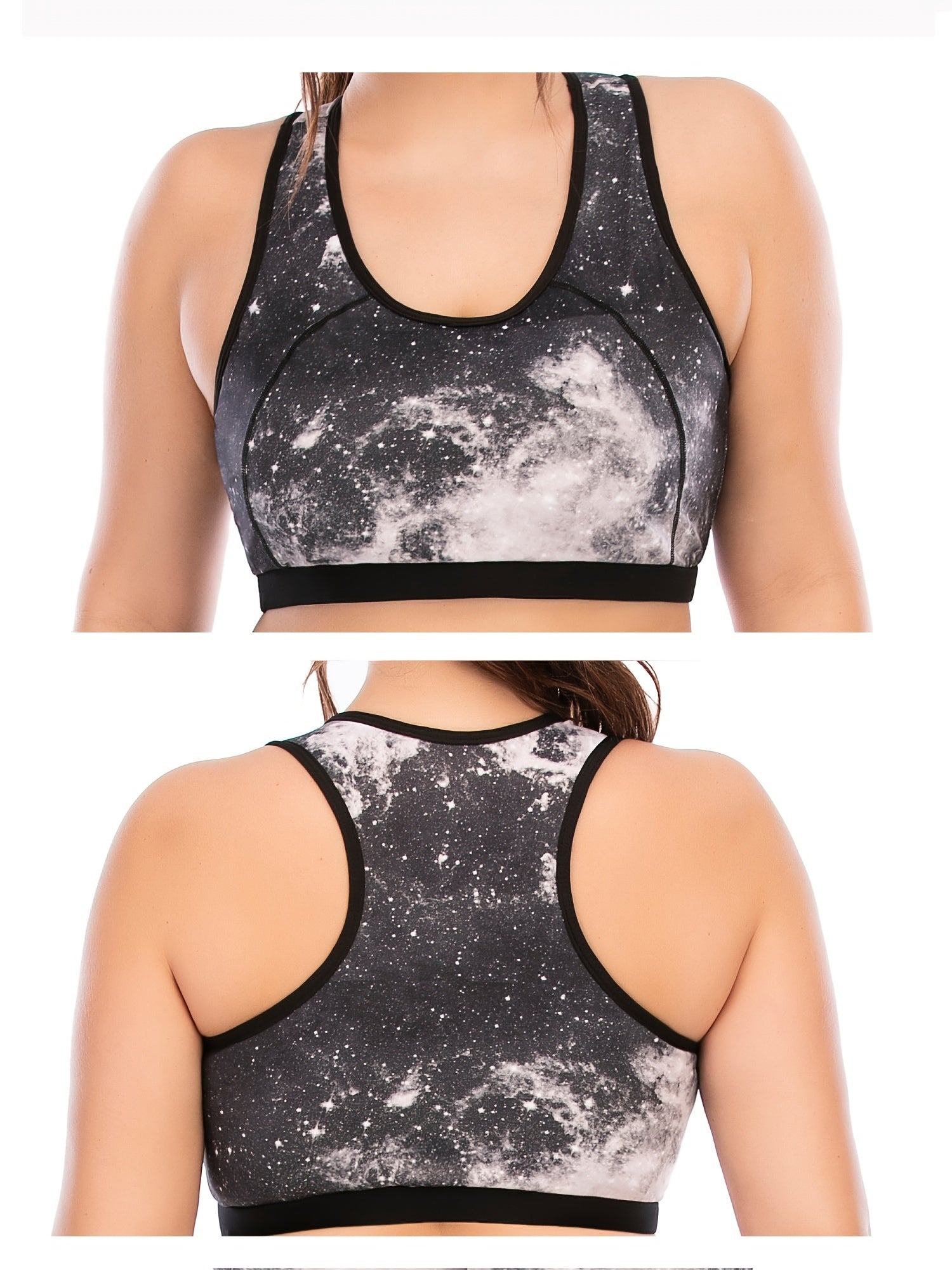 Galaxy Print Sports Bra Plus Size Women's Medium Stretch Yoga Running Fitness