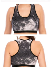 Galaxy Print Sports Bra Plus Size Women's Medium Stretch Yoga Running Fitness