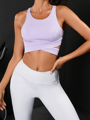 Stylish Purple U Neck Cross Strap Yoga Tank Top