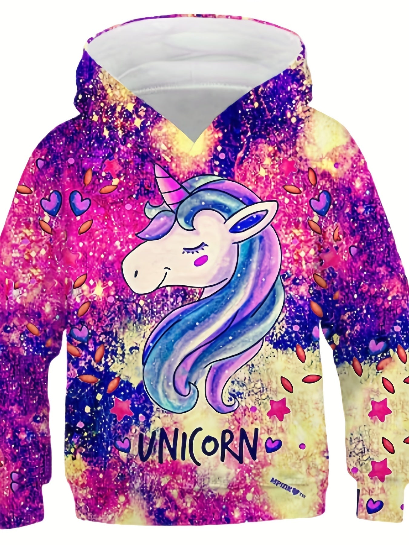 Girl's 3D Cartoon Horse Print Hoodie Outdoor Sweatshirt