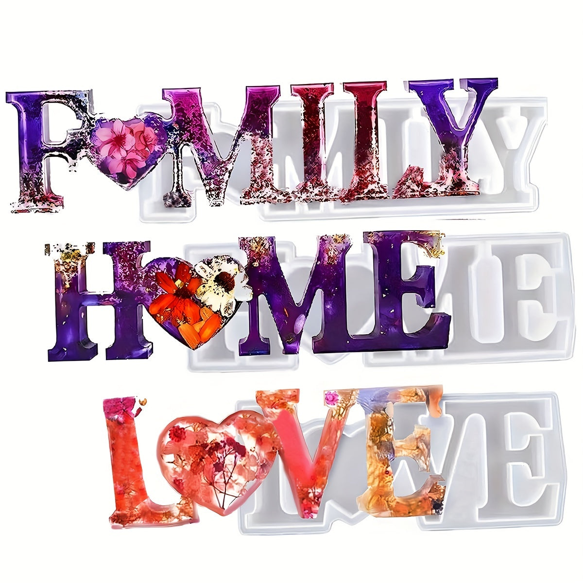 3Pcs Silicone Family Love Sign Alphabet Word Epoxy Resin Mold