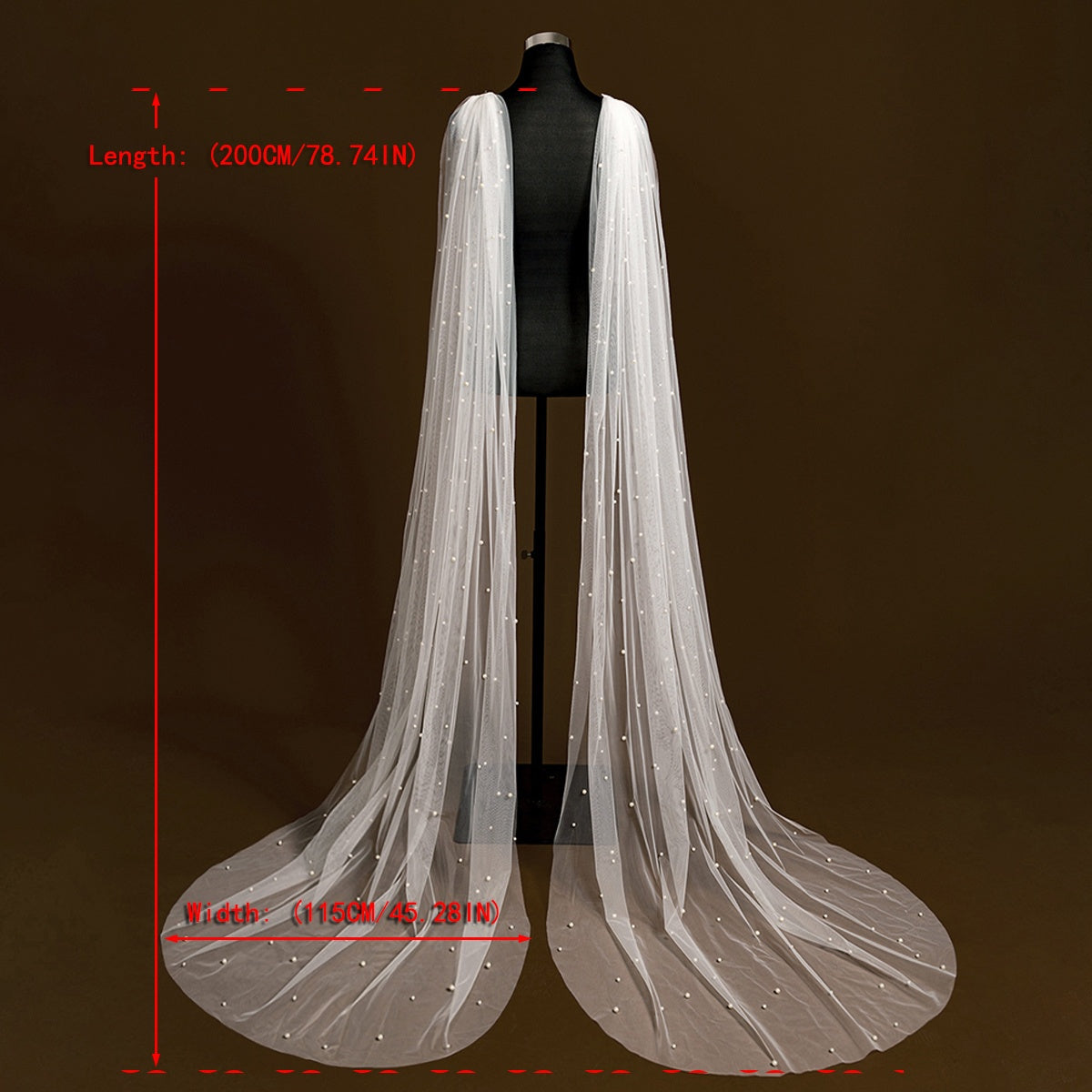 Bridal Veil Shawls Beaded Faux Pearl V Neck Long Sleeve for Weddings