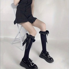 Ruffle Bow Calf Socks Sweet College Style Knee High Socks