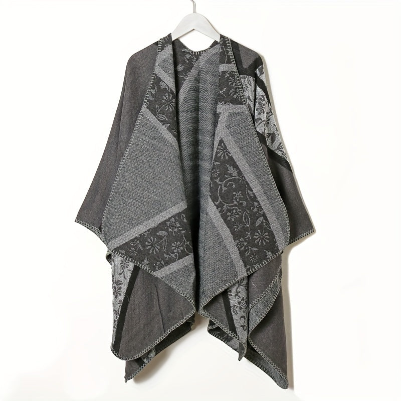 Floral Jacquard Shawl Thick Boho Wrap Windproof Cape Blanket Scarf