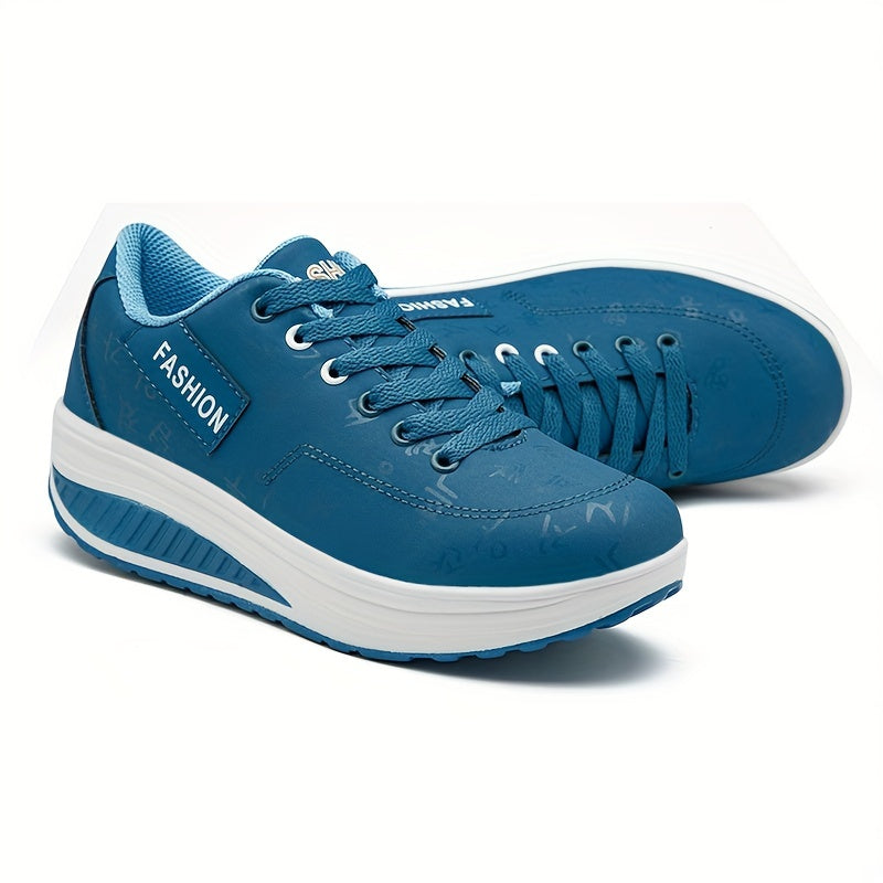 Women's Platform Rocker Shoes Lace Up Low Top Walking Sneakers