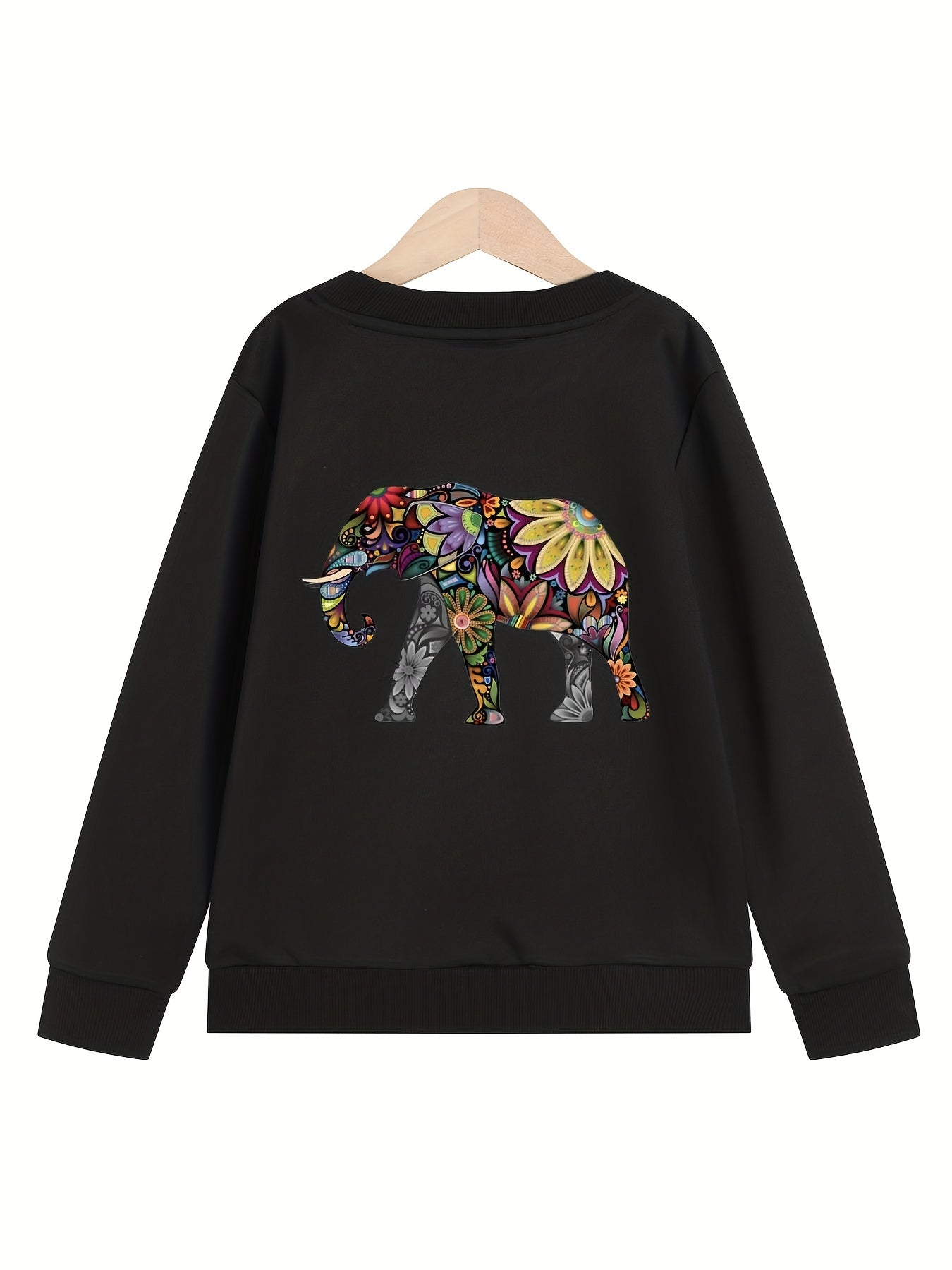 Floral Elephant Girls' Sweatshirt Pullover for Fall Winter