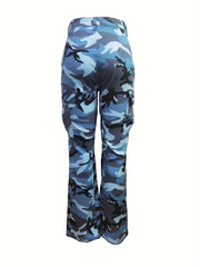 High Waist Camo Cargo Jeans Medium Stretch Denim Pants