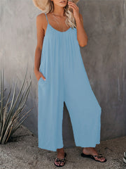 Boho Ruched Wide Leg Jumpsuit Sleeveless