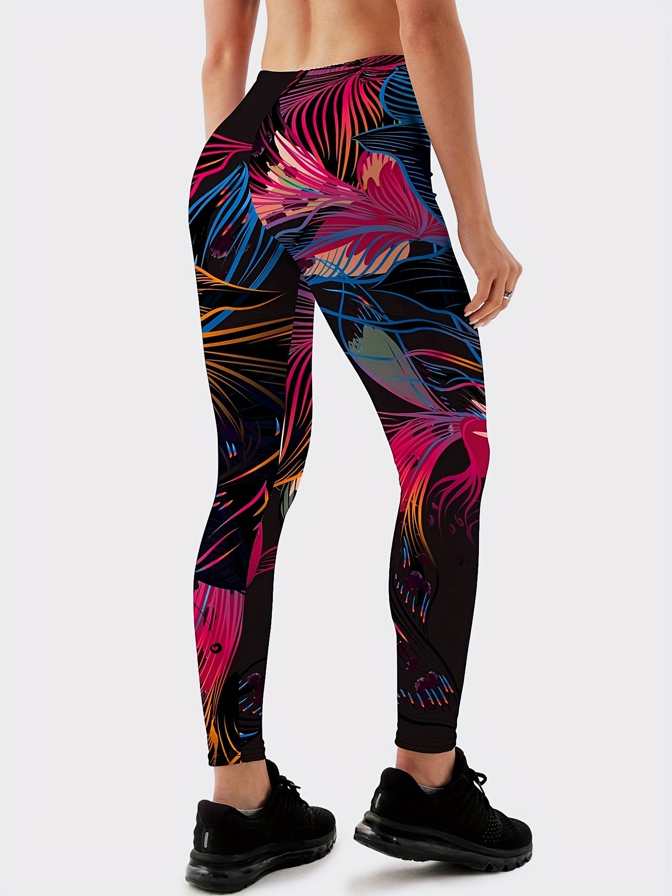 Flower Print Mid Waisted Yoga Pants Fitness Leggings