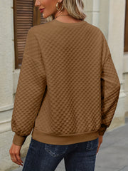 Textured Pullover Sweatshirt Long Sleeve Crew Neck for Women