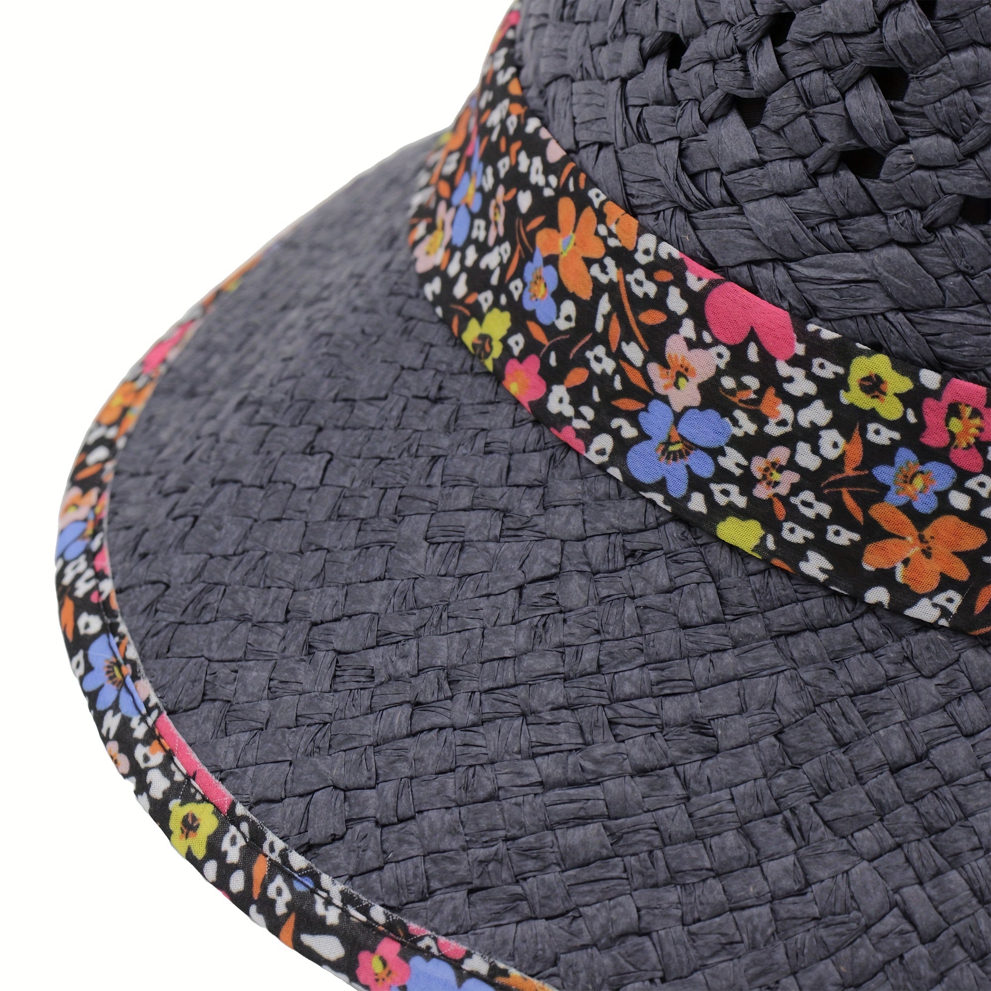 Boho Floral Sun Hat Crochet Wide Brim Straw Hats UV Protection