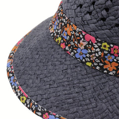 Boho Floral Sun Hat Crochet Wide Brim Straw Hats UV Protection