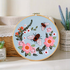 3 Pack Starter Embroidery Kits with Honeybee Flower Patterns