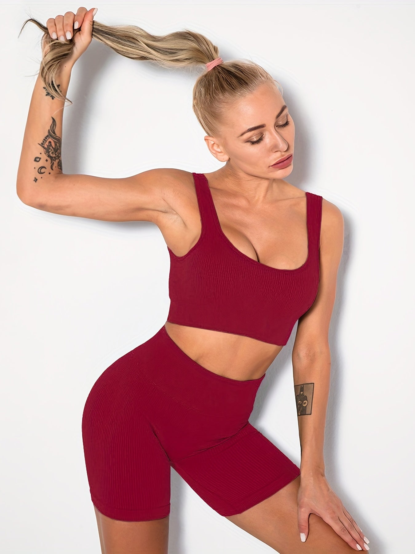 Ribbed Yoga Sports Set - Bra & Shorts, Women's Activewear