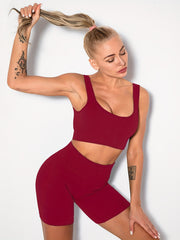 Ribbed Yoga Sports Set - Bra & Shorts, Women's Activewear