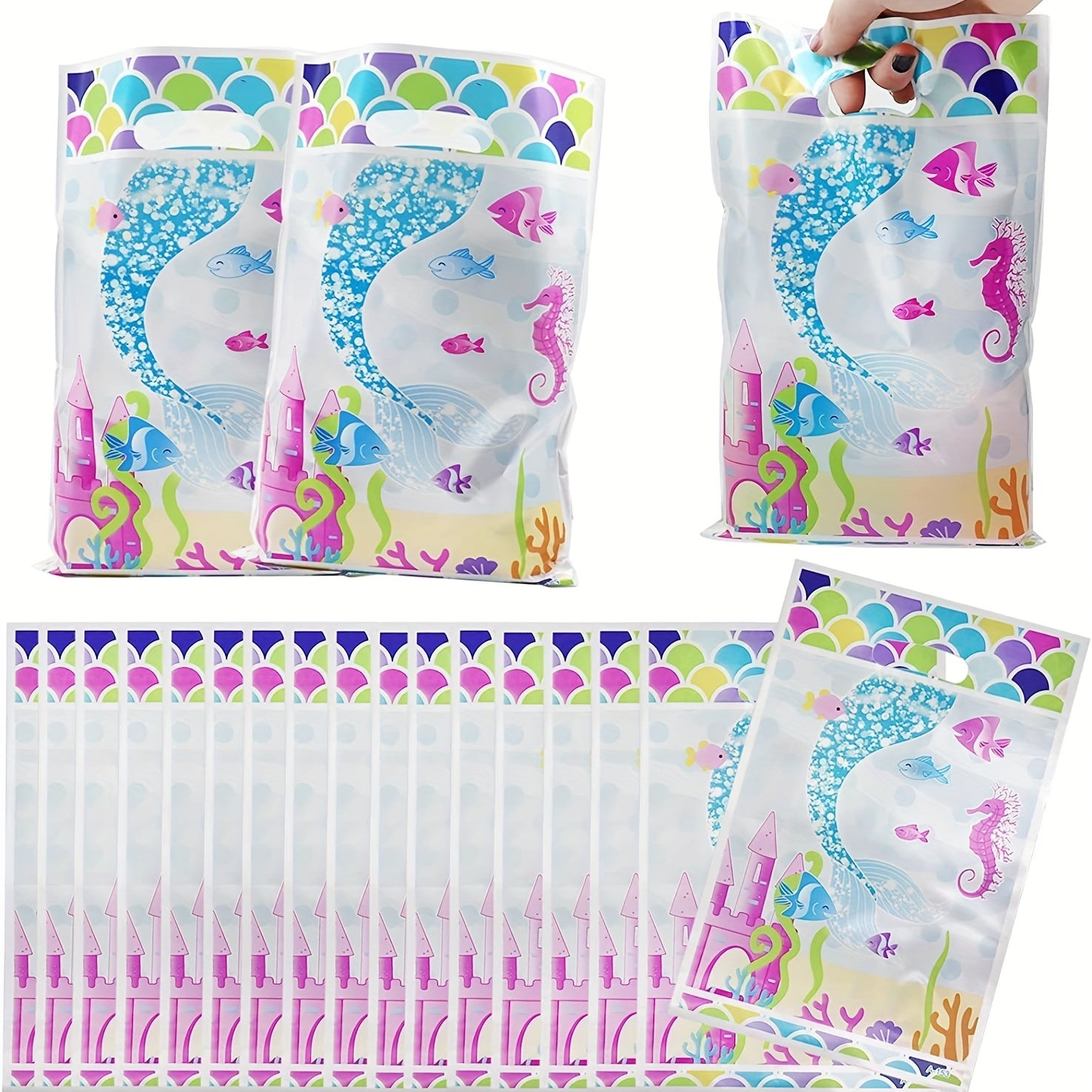 10pcs Mermaid Party Gift Bags for Kids' Birthday Baby Shower Christmas Halloween