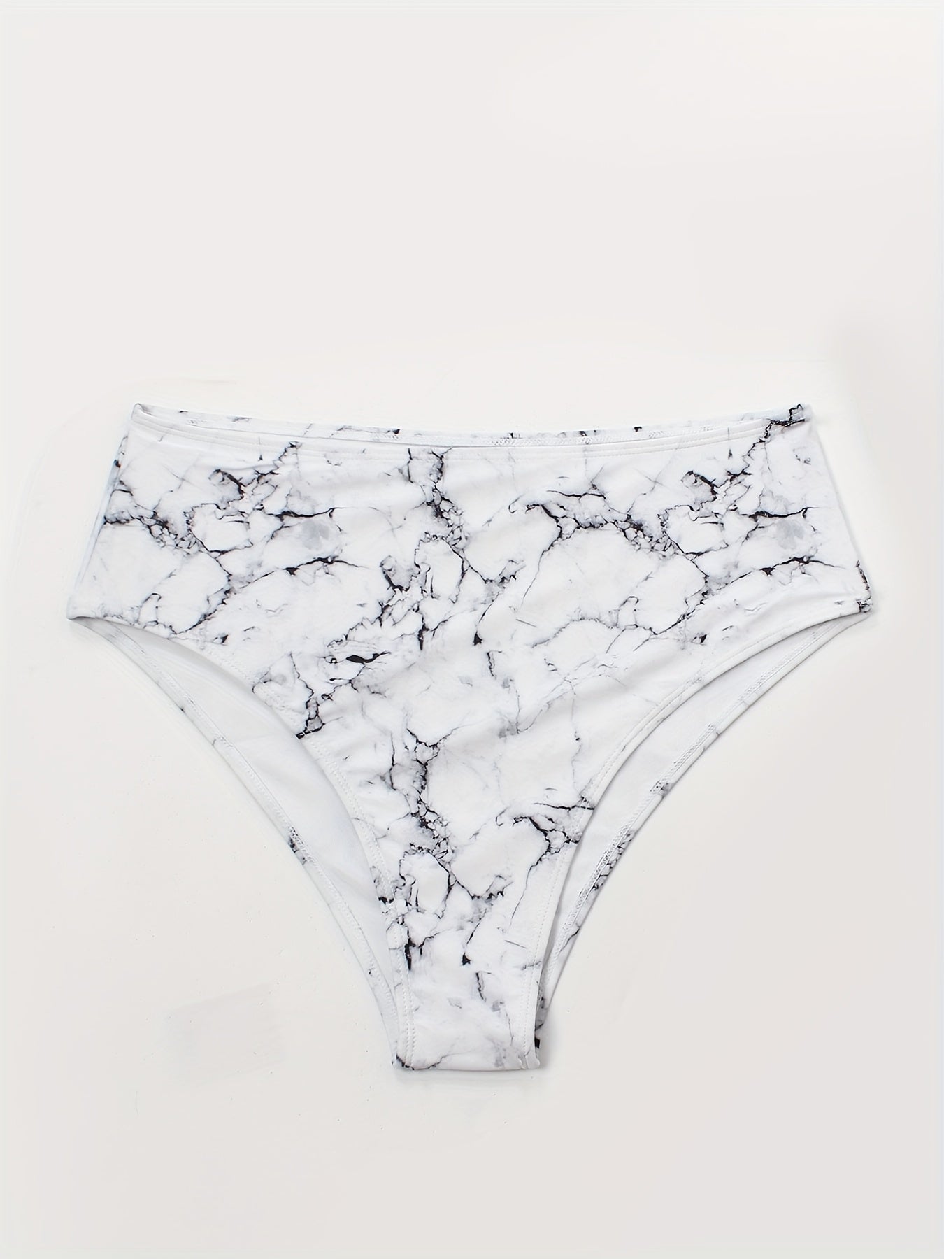 Marble Print Bikini Bottoms High Stretch Swimwear Plus Size