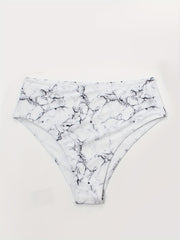 Marble Print Bikini Bottoms High Stretch Swimwear Plus Size