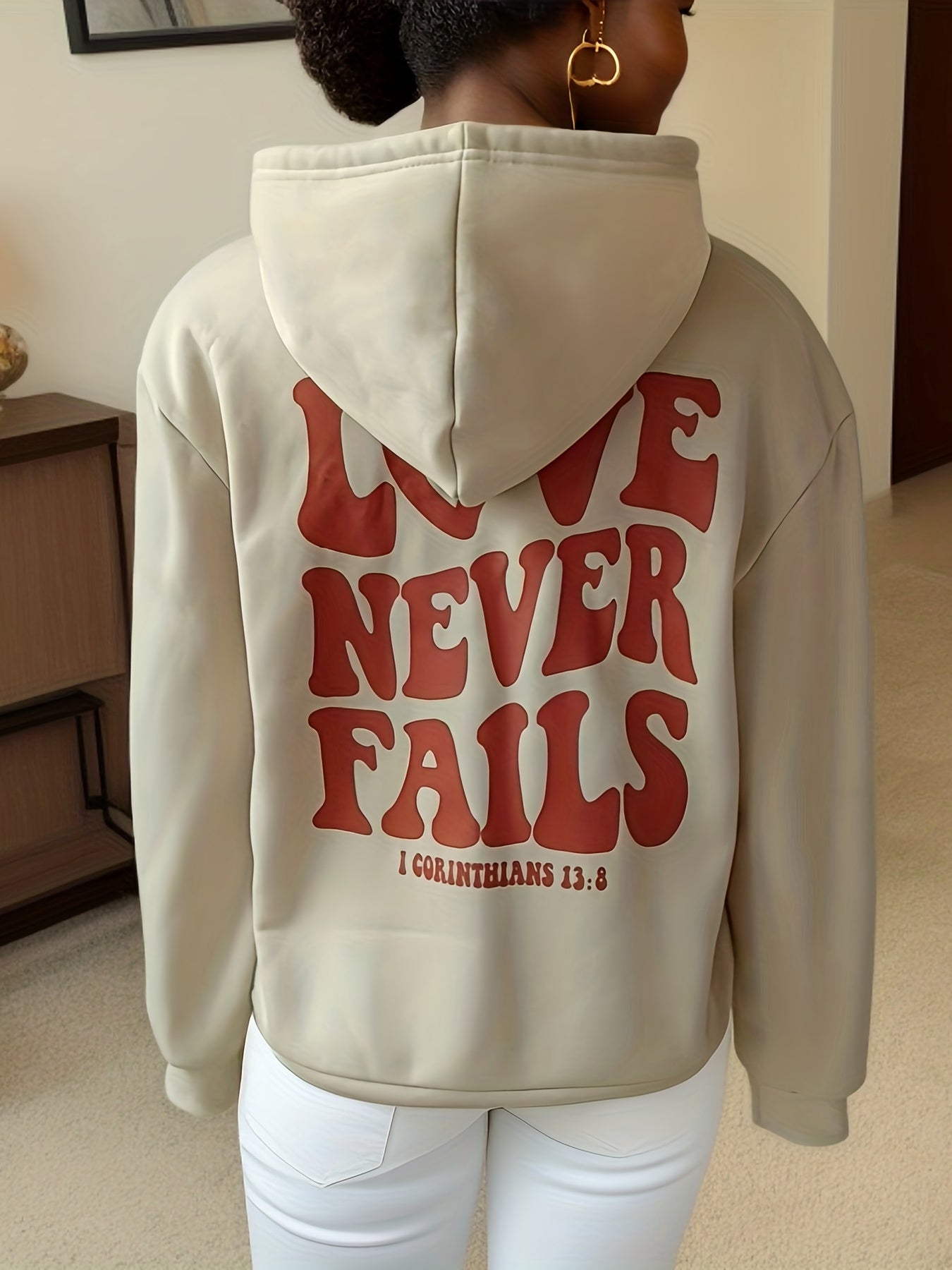 Love Never Falls Hoodie, Drawstring Sweatshirt