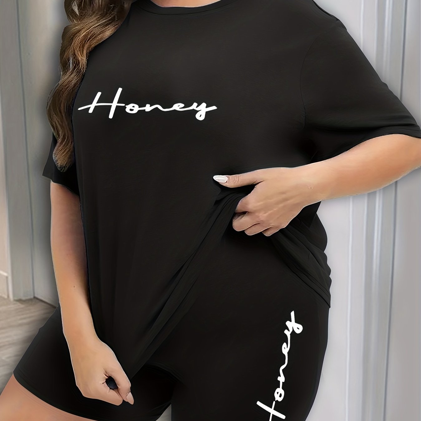 Letter Print Tee & Shorts Pajama Set