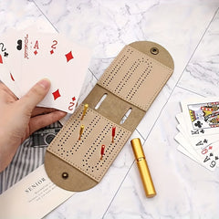 Cribbage Board Game Set PU Leather Board Game Travel Cribbage Board Track