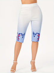 Women's Plus Ombre & Butterfly Print Elastic Shorts