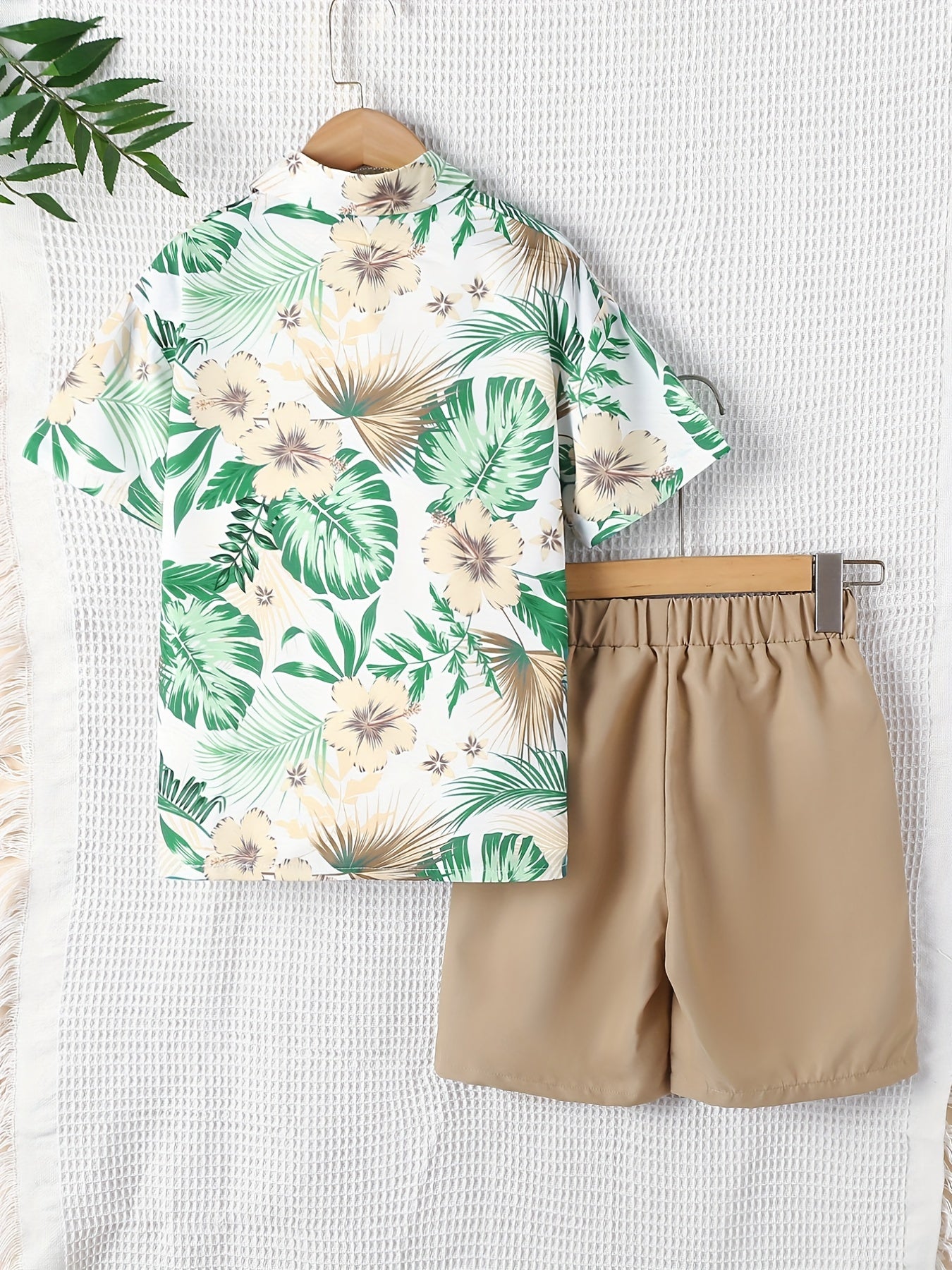 Boys Teen Plant Graphic Print Casual Shirt & Shorts Set for Summer