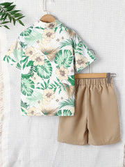 Boys Teen Plant Graphic Print Casual Shirt & Shorts Set for Summer