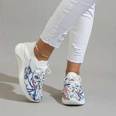 Floral Graphic Knit Sneakers Lace-Up Low Top Lightweight Shoes