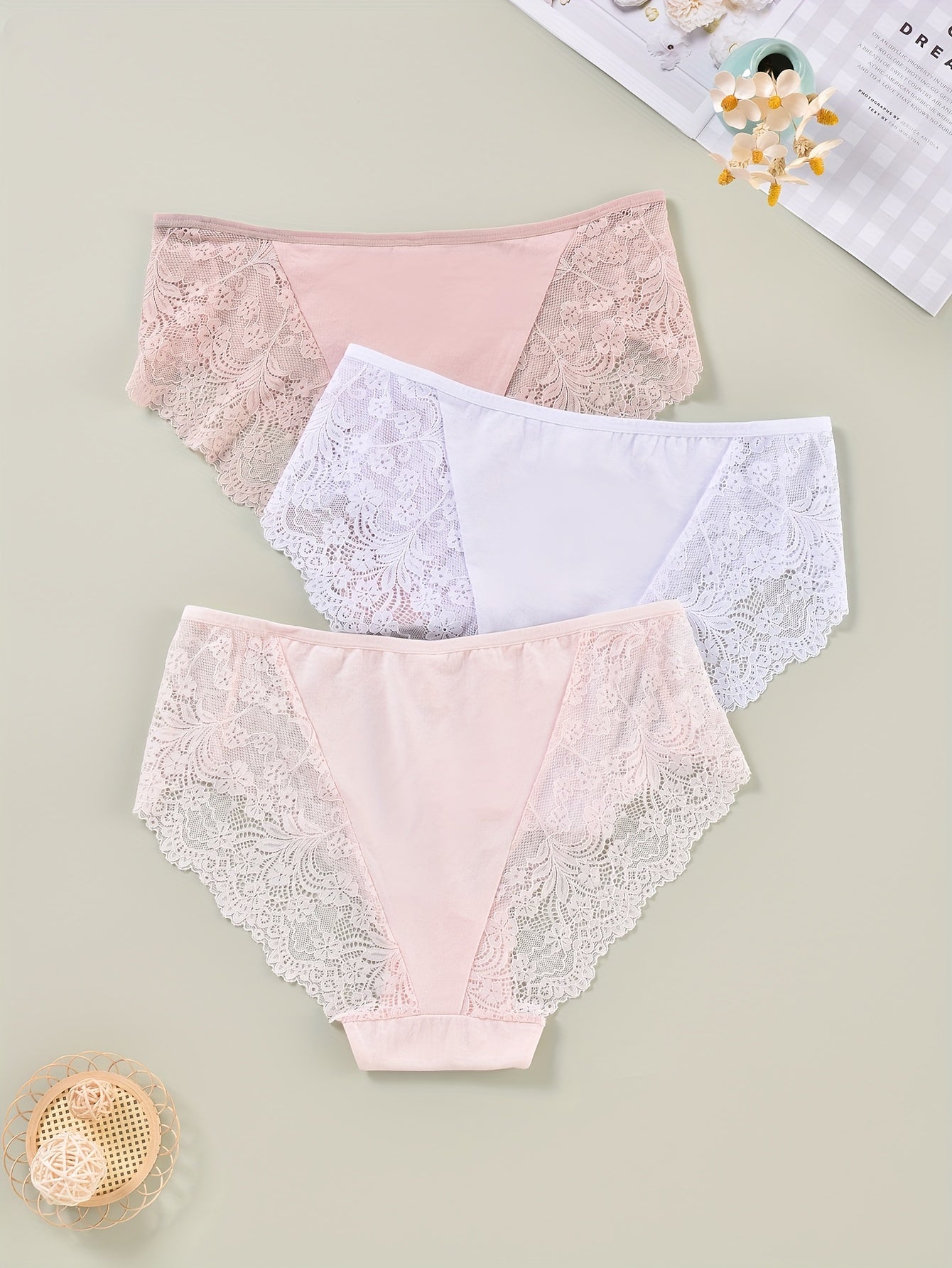 3-Pack Plus Size Lace Briefs Set High Stretch