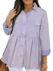 Women's Ruffled Hem Denim Jacket