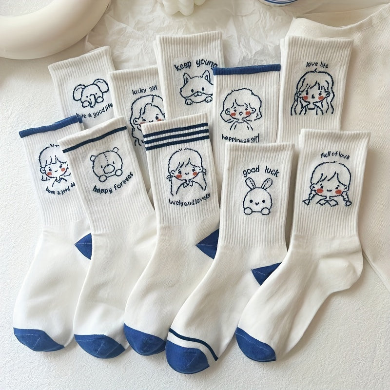 10 Pairs Cartoon Pattern Socks for Women