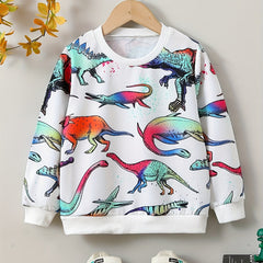 Colorful Dinosaurs Print Boys Pullover Sweatshirt Long Sleeve