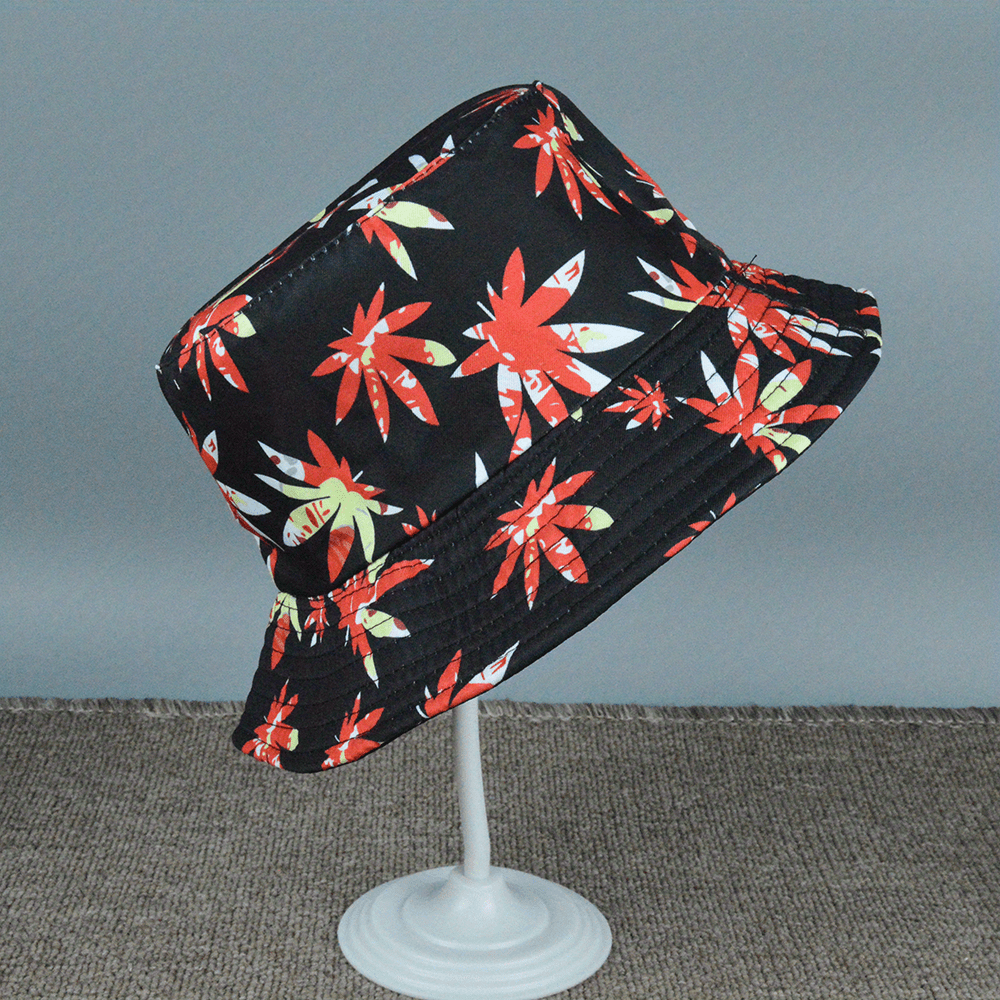 Red Leaves Print Bucket Hat Sun Protection Fisherman Cap