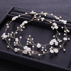 Silvery Golden Tiara Headband Flower Faux Pearl Bride Hair Band