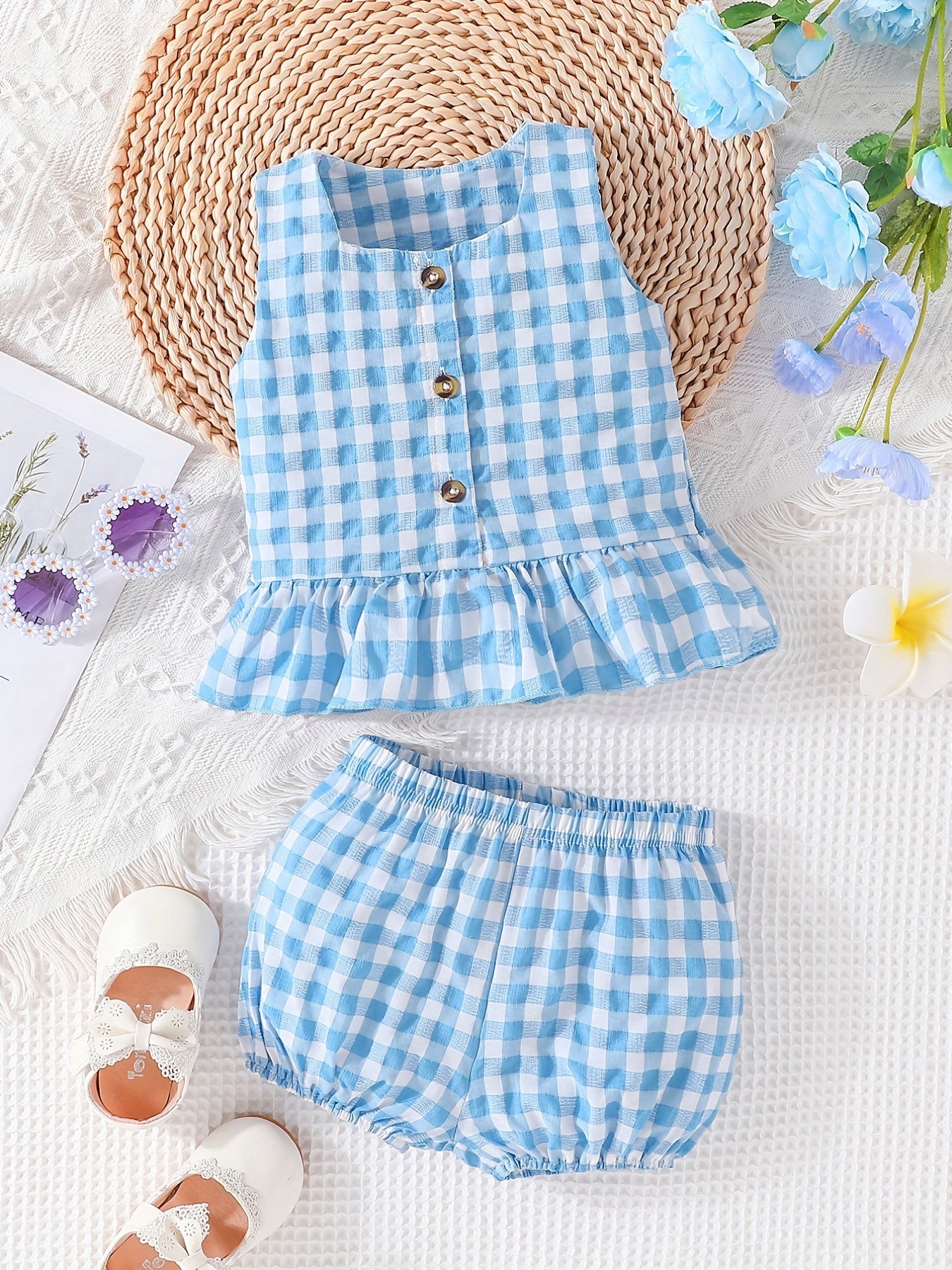 Baby Girls Plaid Vest Top Shorts Set Newborn Infant Summer Clothes