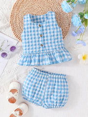 Baby Girls Plaid Vest Top Shorts Set Newborn Infant Summer Clothes
