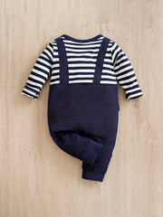 Baby Boys Elephant Print Striped Romper for Spring and Autumn