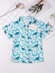Boys Dino Button Down Shirt Tops for Summer