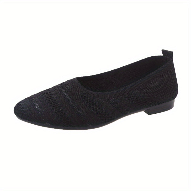 Women's Breathable Knit Flat Shoes Casual Pointed Toe Lightweight Solid Shoes