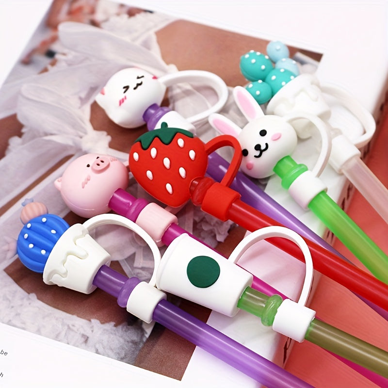8pcs Silicone Straw Tips Cover Reusable Dust Seal Straw Cover - Cartoon Design