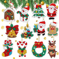 12pcs Christmas Diamond Painting Keychains Santa Claus Art Kits