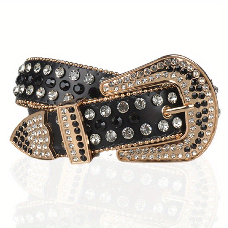 Hip Hop Rhinestone Inlaid Belt Beads Decor PU Leather Jeans Pant Belt
