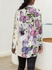 Butterfly Print Open Front Cardigan Long Sleeve Knit Outwear