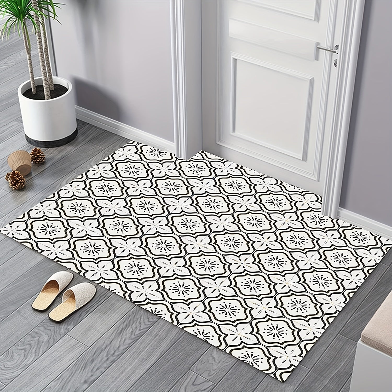 10pcs Grey Flower Floor Tiles Peel & Stick PVC Waterproo...